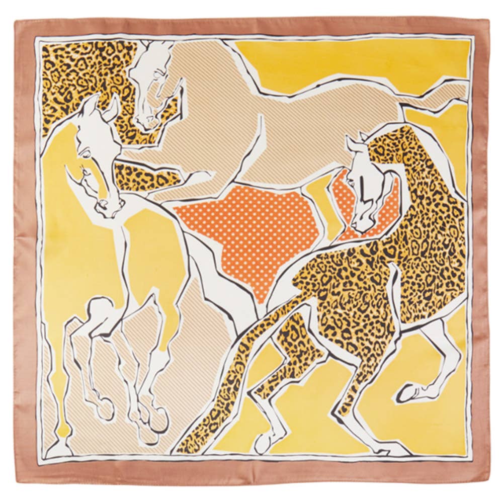 HORSE LEOPARD PATTERN BANDANA SQUARE SILKY SCARF