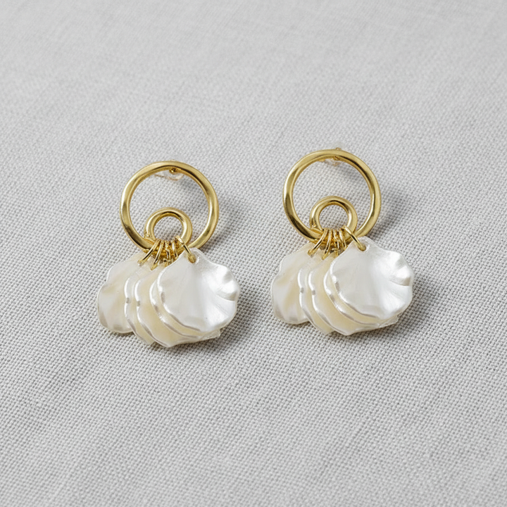 Shell Petal Dangle Earrings with Pearls