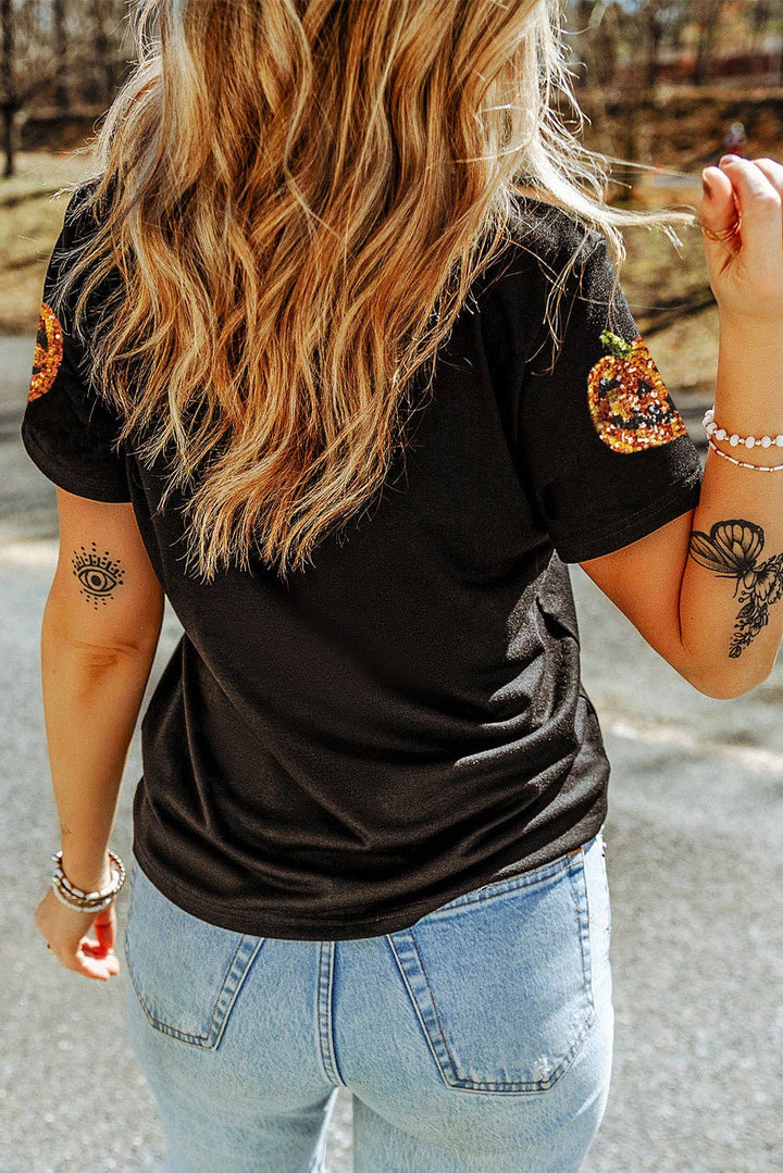 Sequin Pumpkin Patch Tee - Black