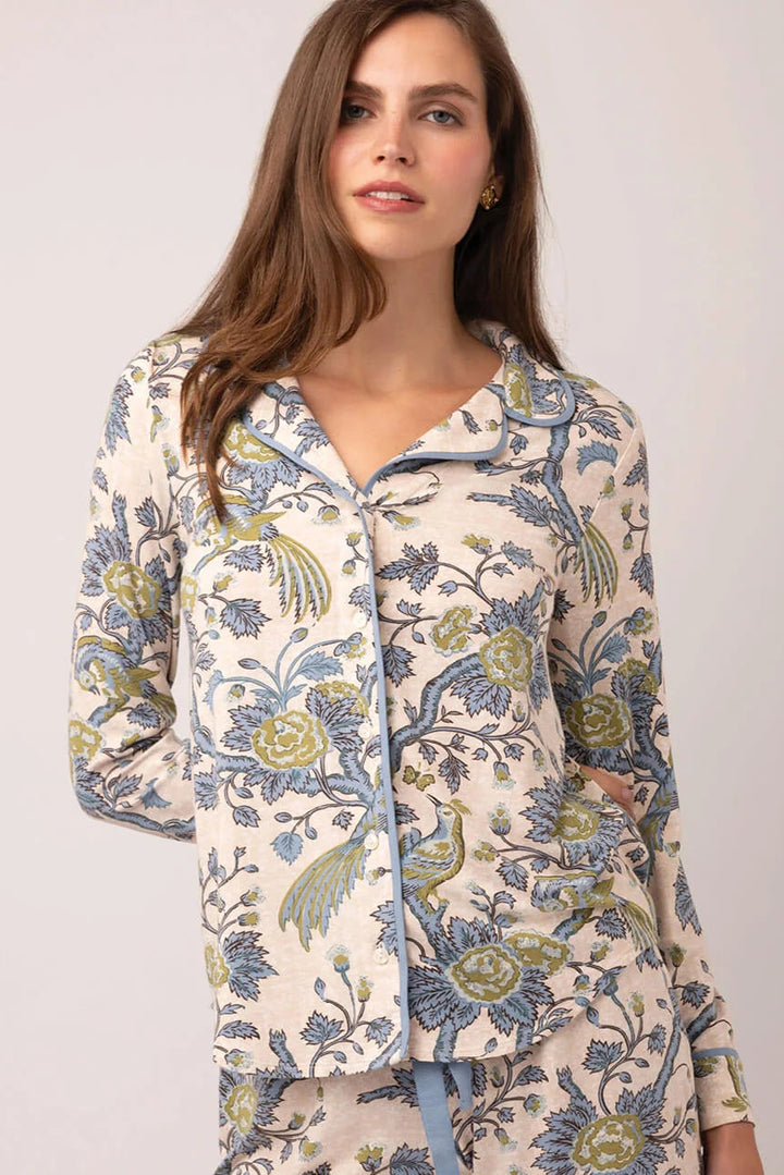 Spartina 449: Pajama Top Japonica Bird Green
