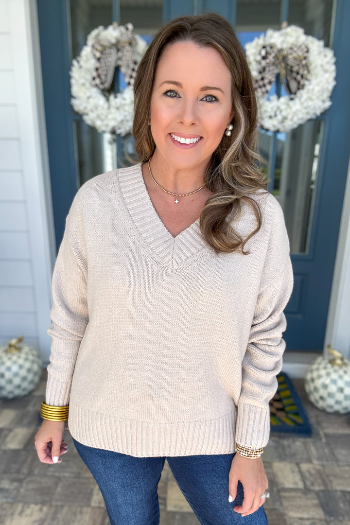 Z Supply:  Cloud Spun V-Neck Sweater - Frosted Pearl
