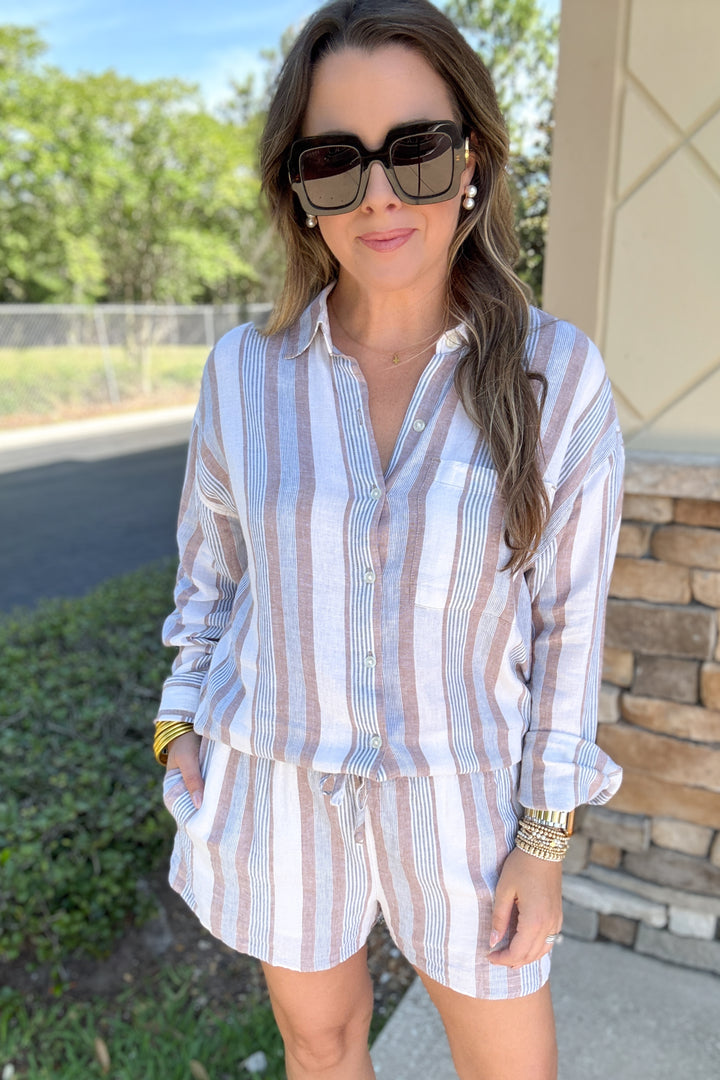 Z Supply: The Perfect Striped Button Up Island Coconut