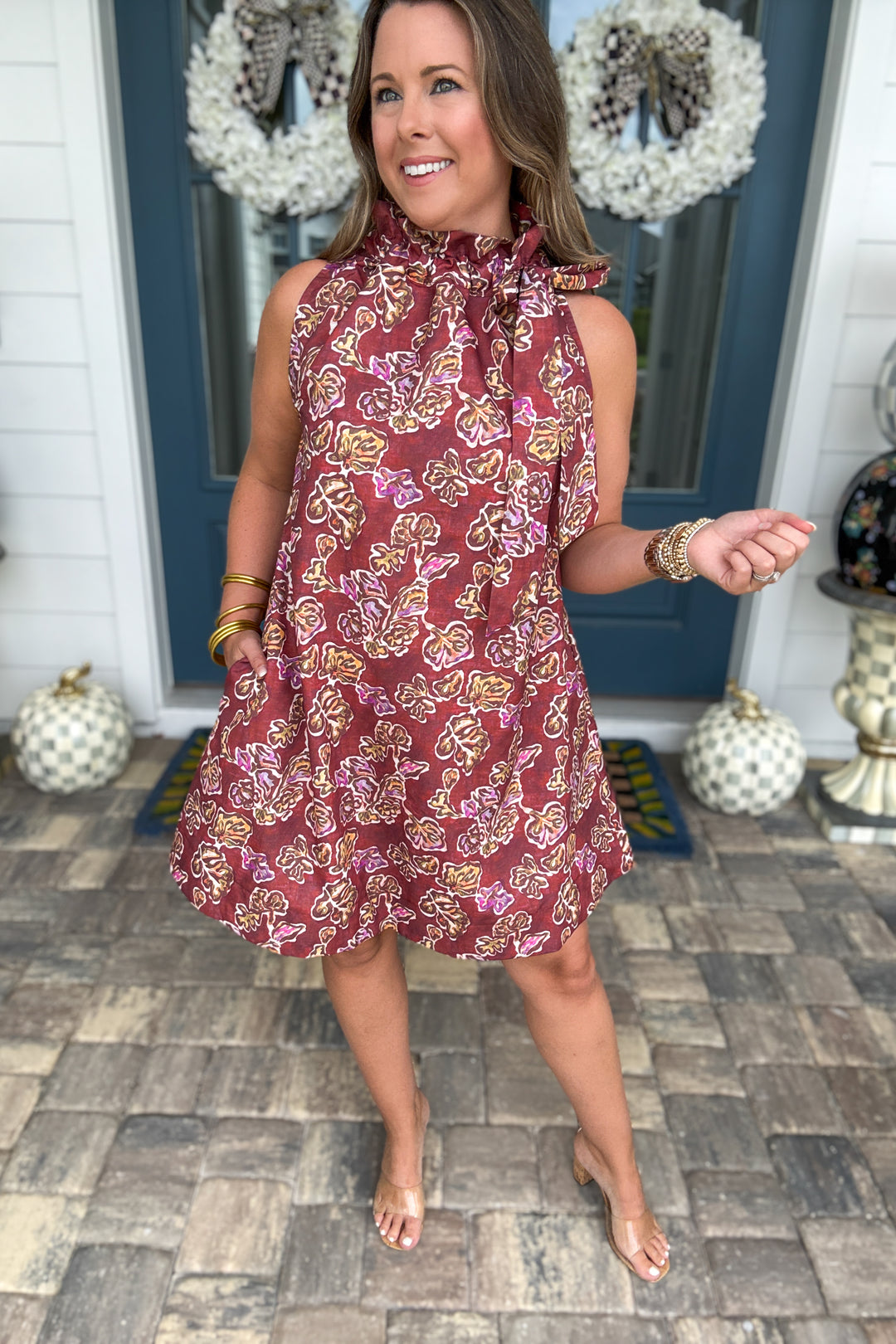 Autumn Romance Floral Tie-Neck Dress