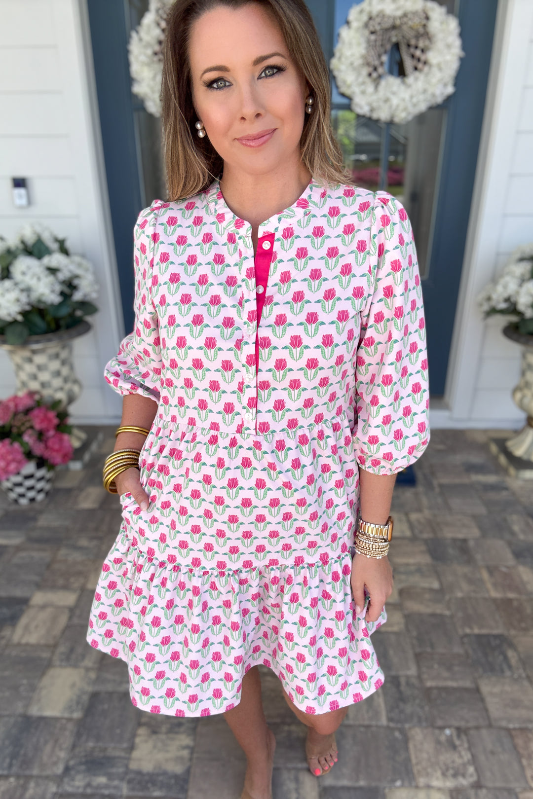 Mary Square: Riley Mini Dress - Flora Fanfare Pink