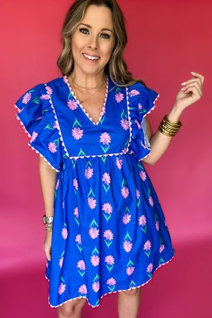 Fairway Floral Flair Dress - Blue