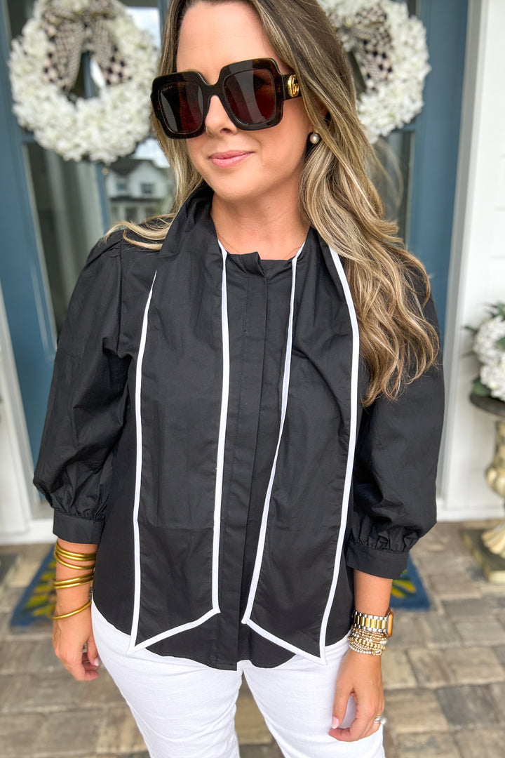 Chic Noir Tie Blouse