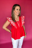 Count On Me Red Ruffle Top