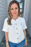 First Lady Cream Button Front Blouse