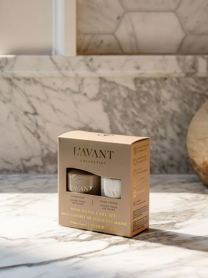 L'AVANT Collective: Mini Hand Care Set, Hand Soap + Hand Lotion Ambre Santal