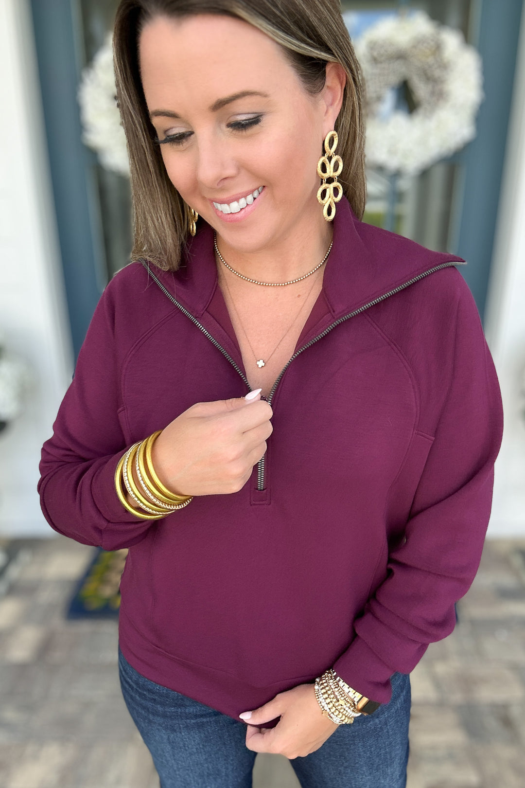 SPANX: AirEssentials Half Zip - burgundy