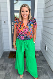 Solid Smocked Waist Wide Pants - Kelly Green