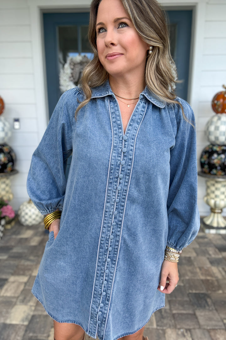 Denim Days Button-Front Mini Dress