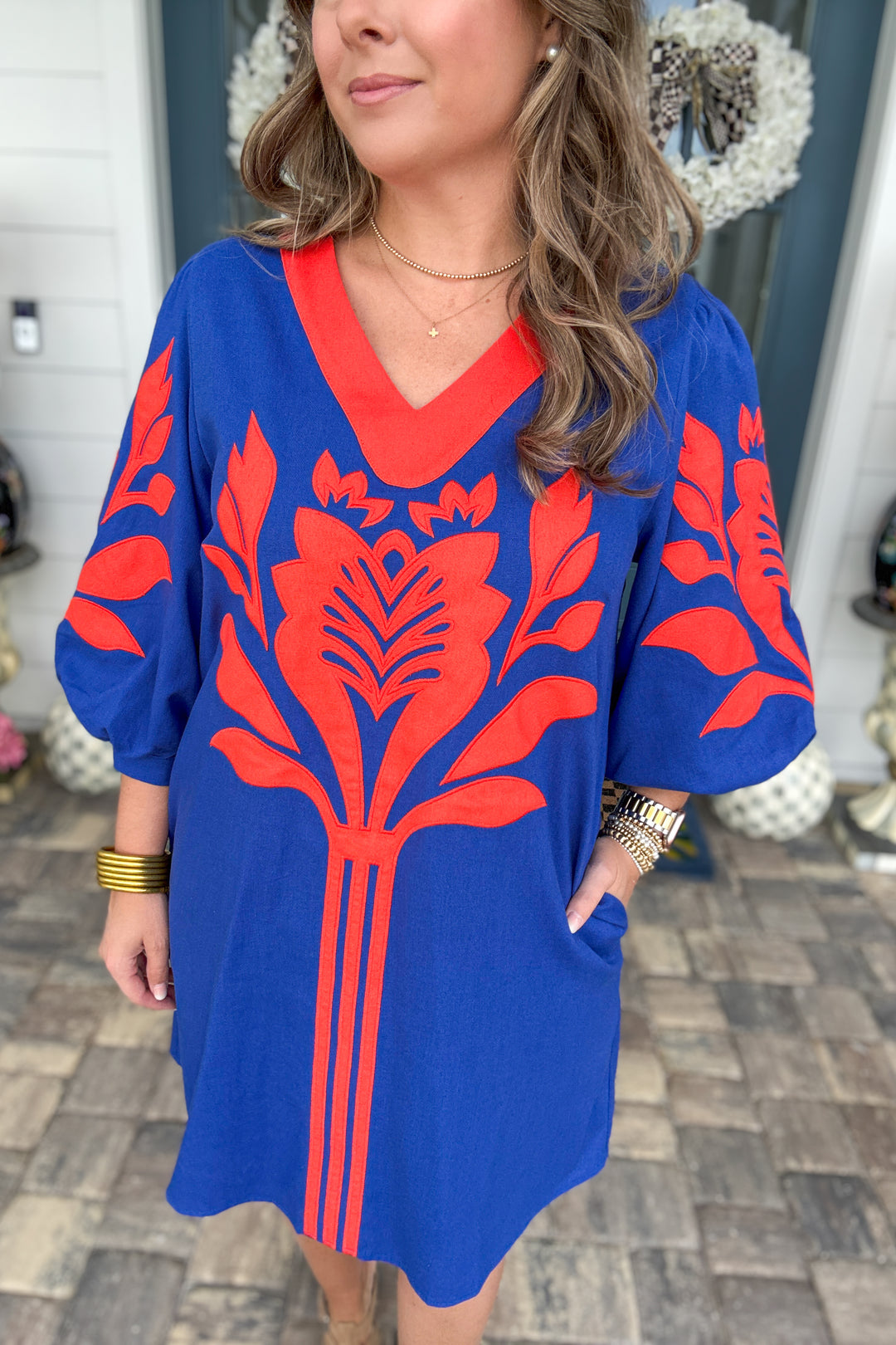 Saturday in Gainesville Appliqué Dress – Royal Blue