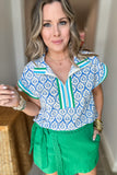 Damask Fairway Blouse - Blue