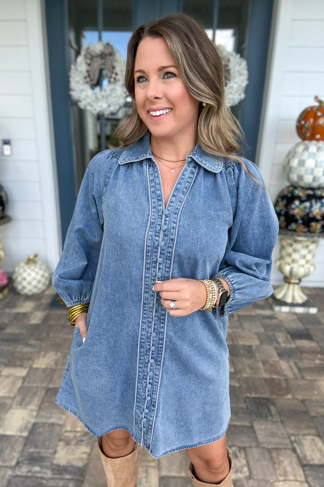 Denim Days Button-Front Mini Dress