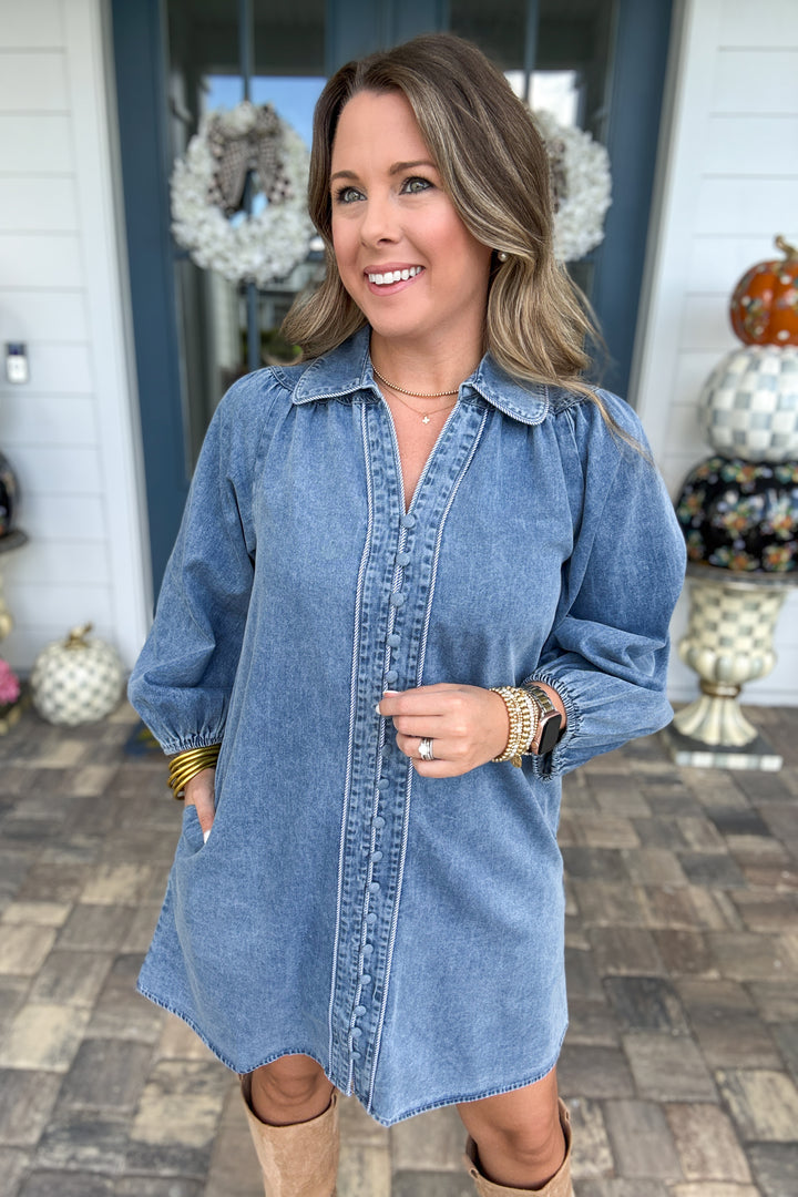 Denim Days Button-Front Mini Dress