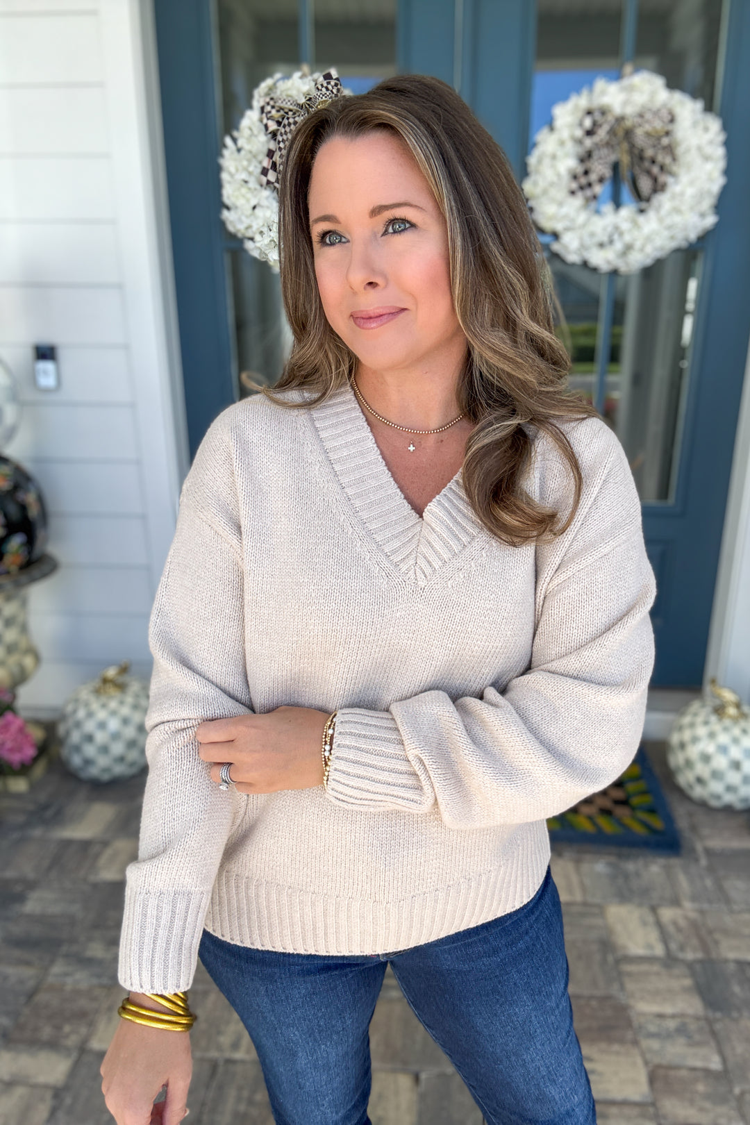 Z Supply:  Cloud Spun V-Neck Sweater - Frosted Pearl