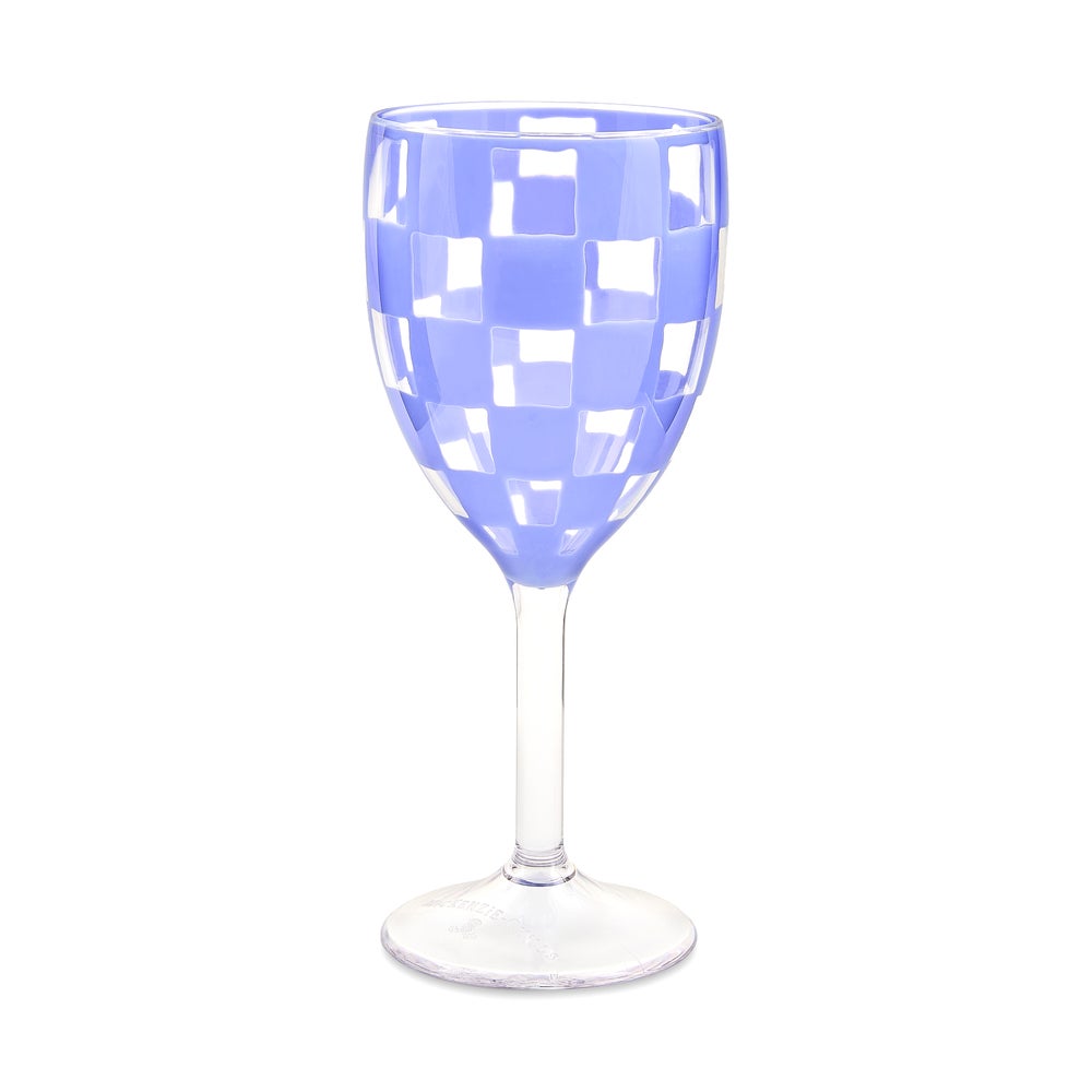 MacKenzie Childs: Blue Check Acrylic Wine Goblets, Set of 4