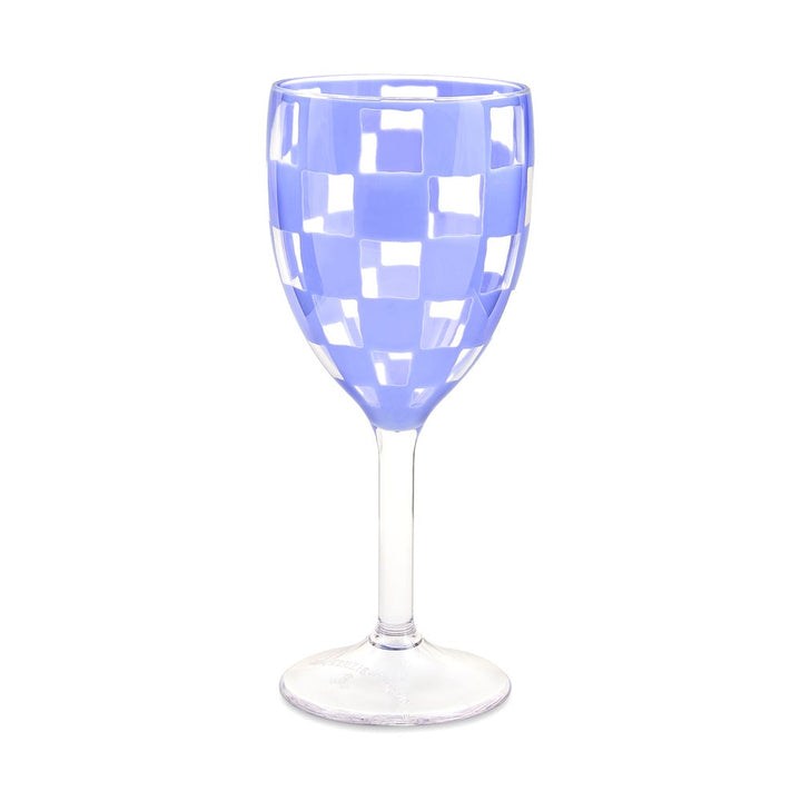 MacKenzie Childs: Blue Check Acrylic Wine Goblets, Set of 4