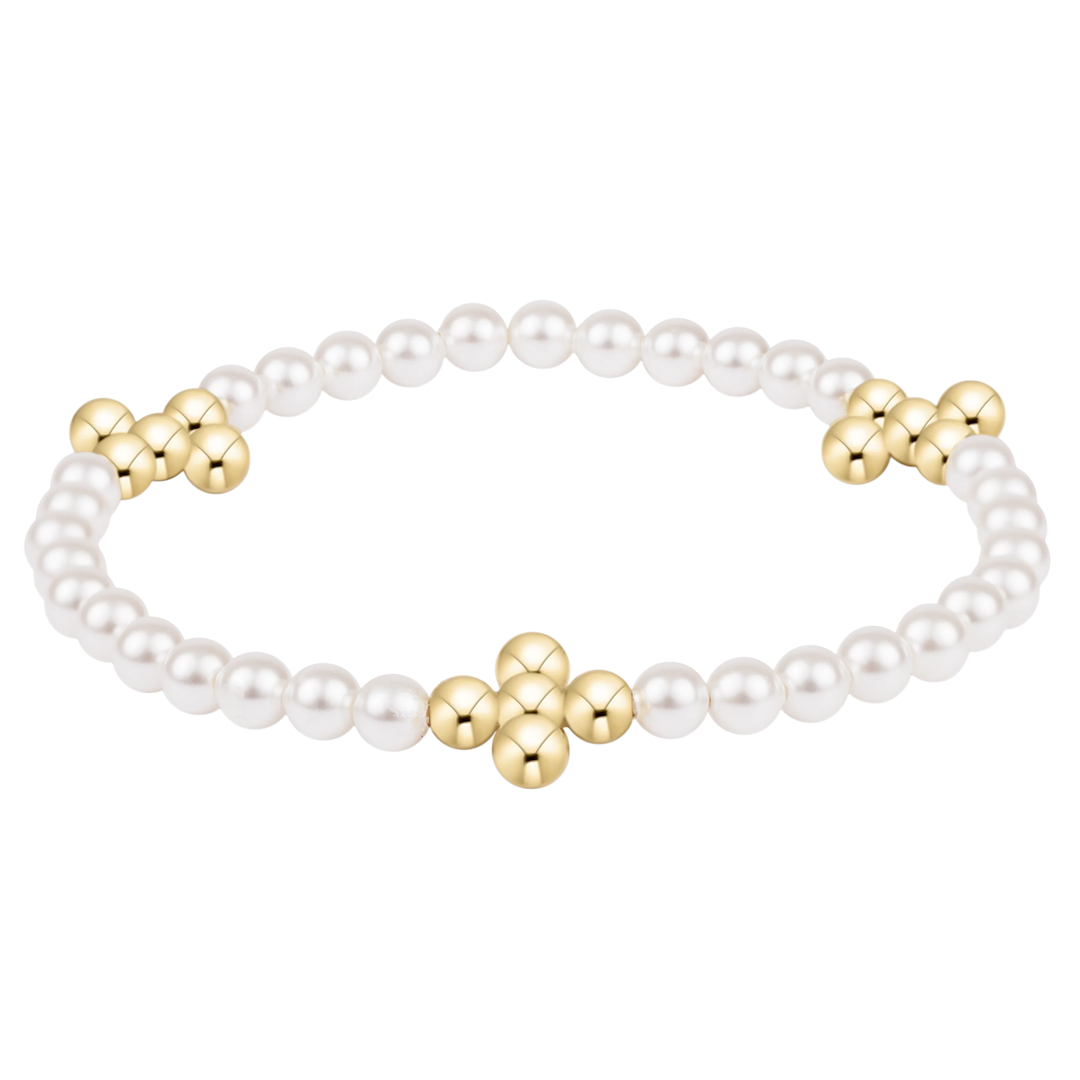 enewton: Beaded 4mm Gold Signature Cross 4mm Pearl Bracelet