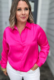 Work On Long Sleeve Satin Button Down - Bubble Gum Pink