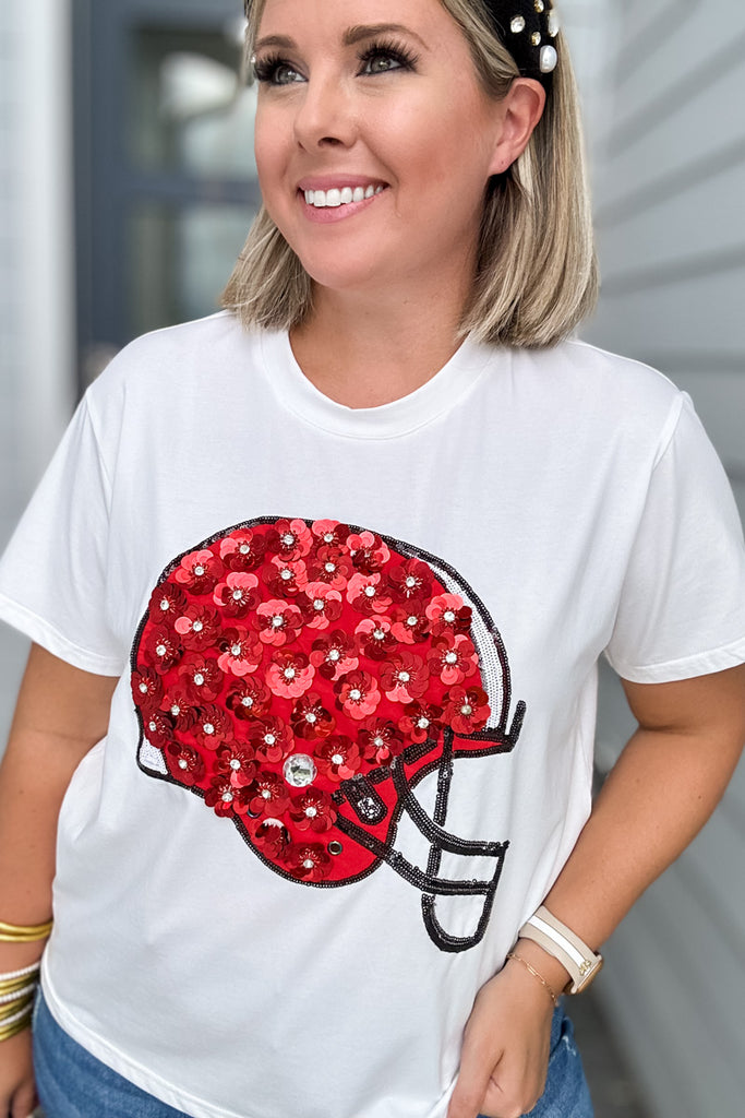 Queen Of Sparkles: Red & Black Flower Helmet Tee
