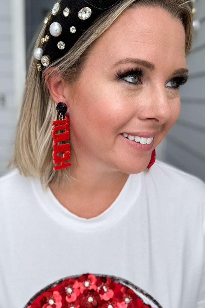 TOUCH DOWN Beaded Earrings - Red
