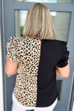 Two Time Leopard Ruffled Shoulder Top
