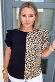 Two Time Leopard Ruffled Shoulder Top