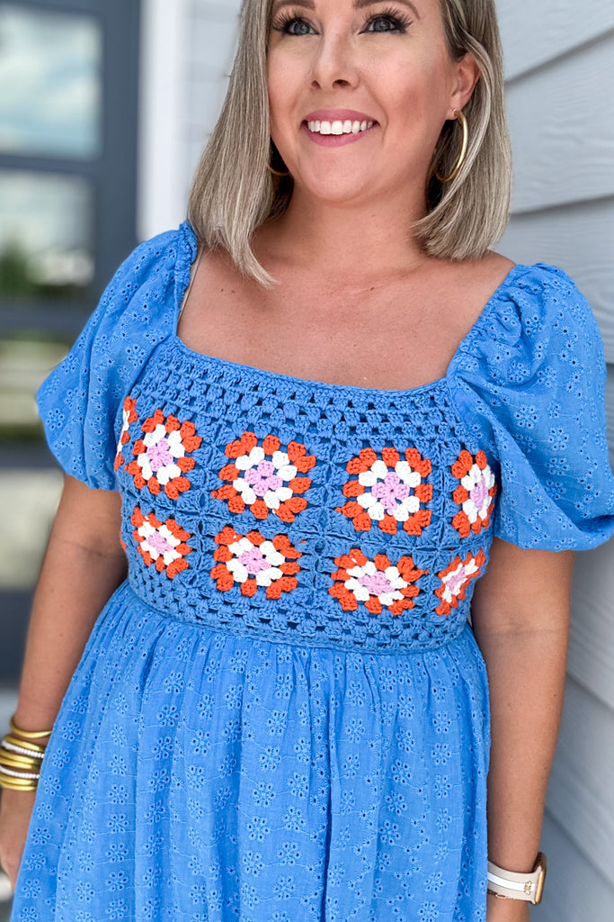 Karlie: Crochet Trimmed Puff Sleeve Dress