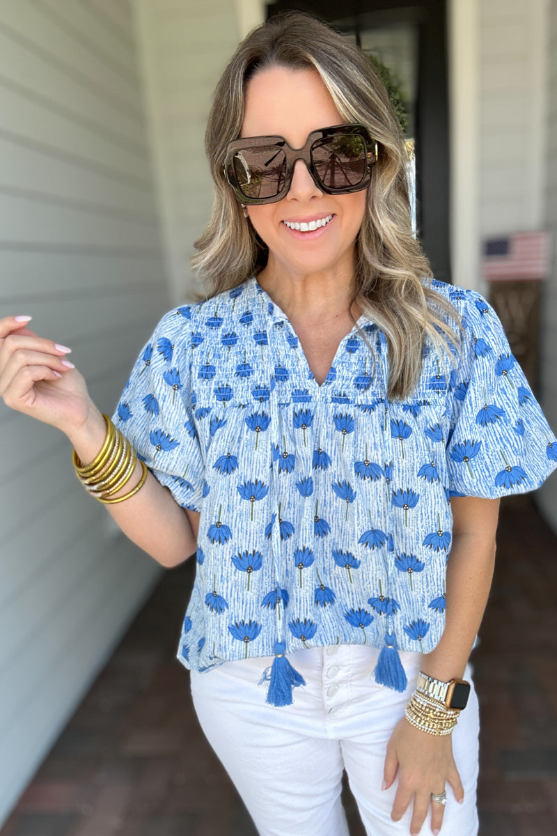 THML: Wishing By The Sea Blouse - Blue