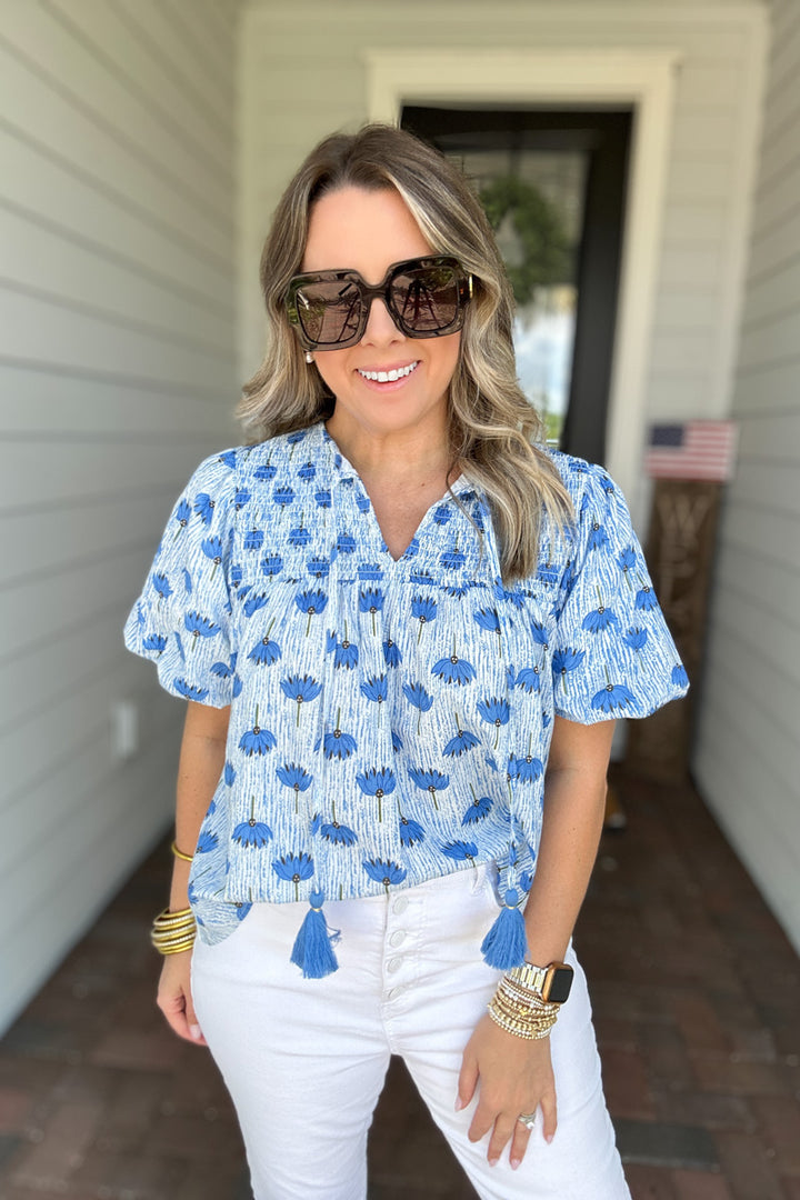 THML: Wishing By The Sea Blouse - Blue
