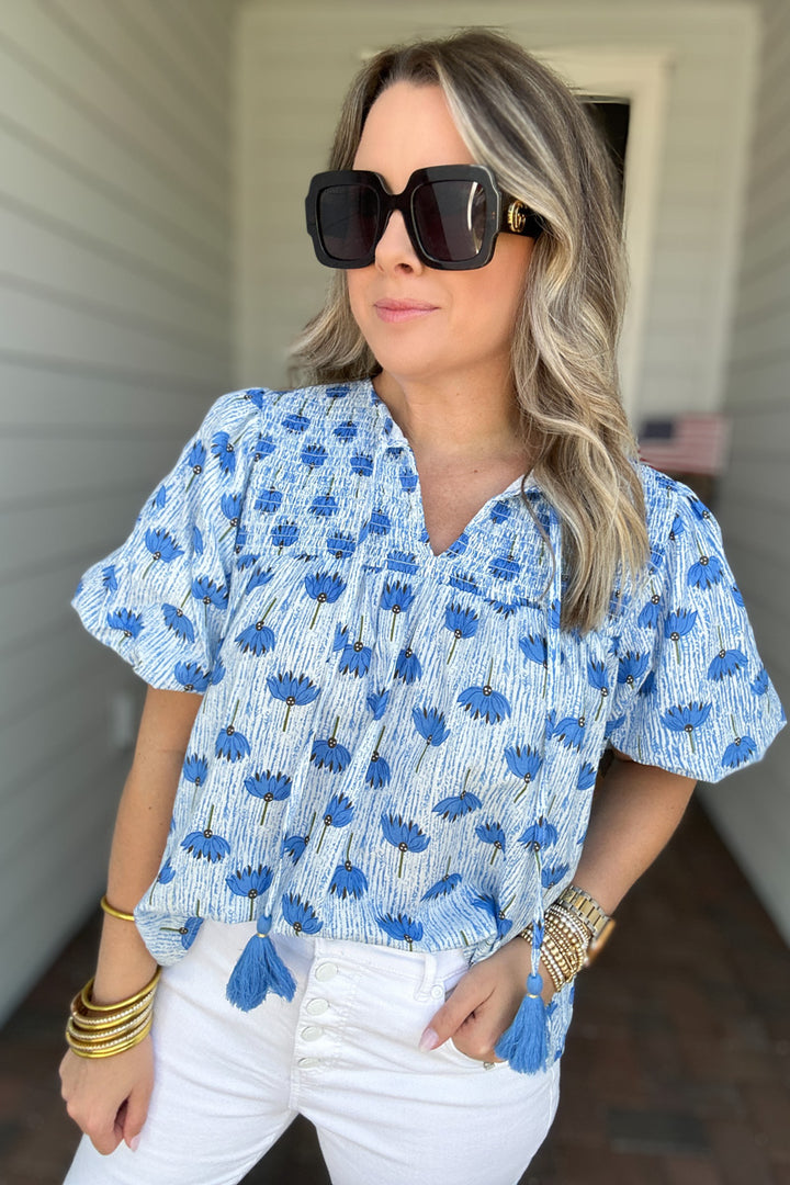 THML: Wishing By The Sea Blouse - Blue