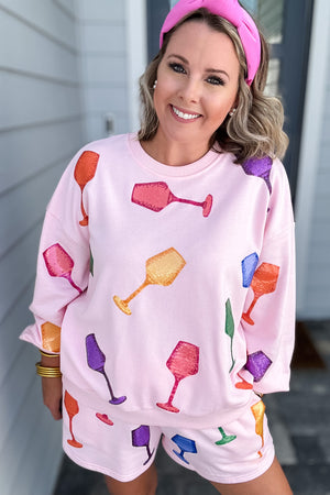 Queen Of Sparkles: Light Pink Wine Glass Sweatshirt