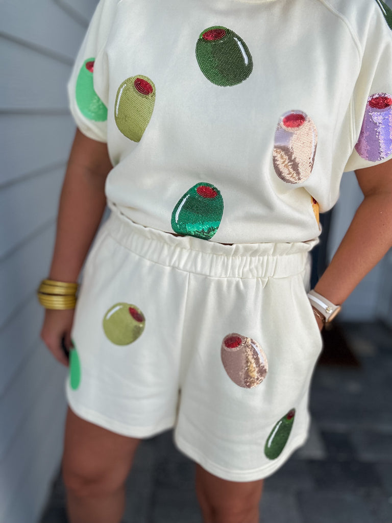 Queen Of Sparkles: Multi Olive All Over Short
