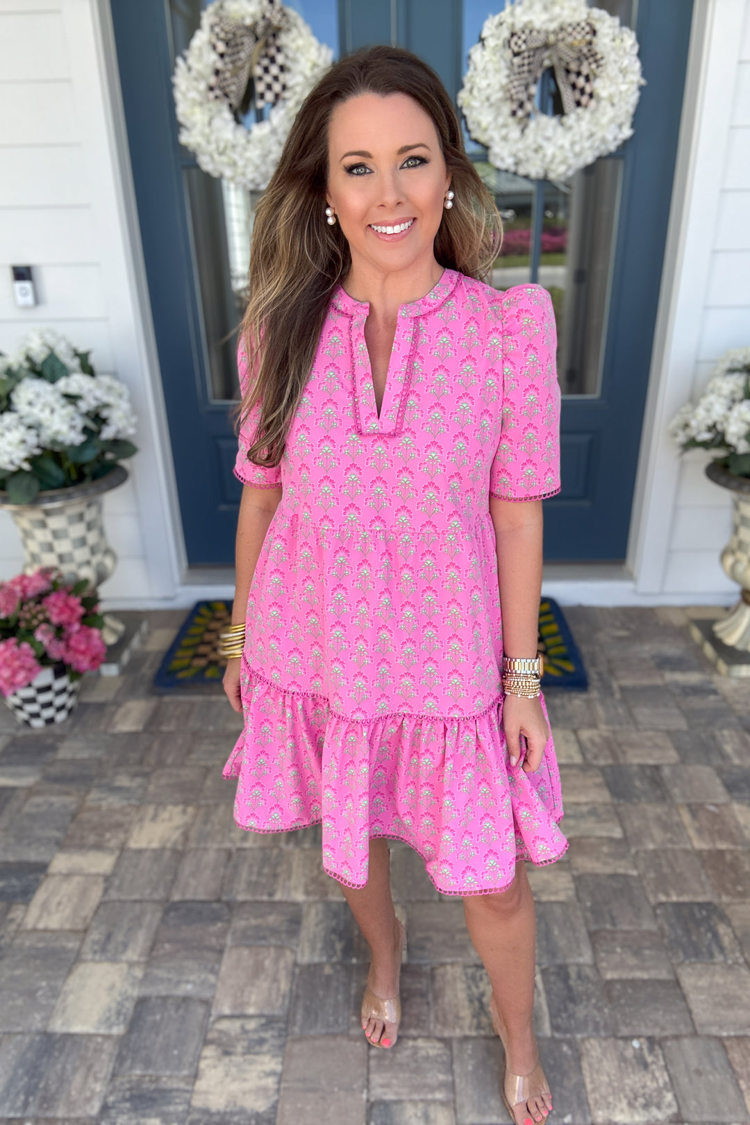 Mary Square: Adelyn Dress - Deco Lilies Fuchsia