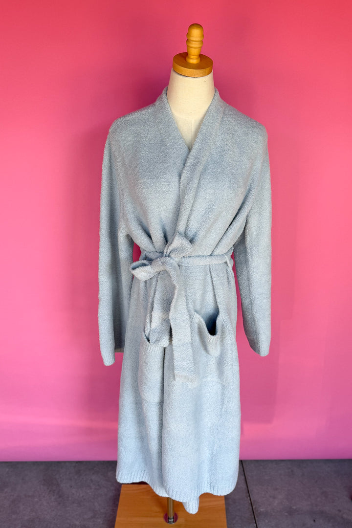 Barefoot Dreams: CozyChic Luxe Robe With Rib Detail- SNOW DROP