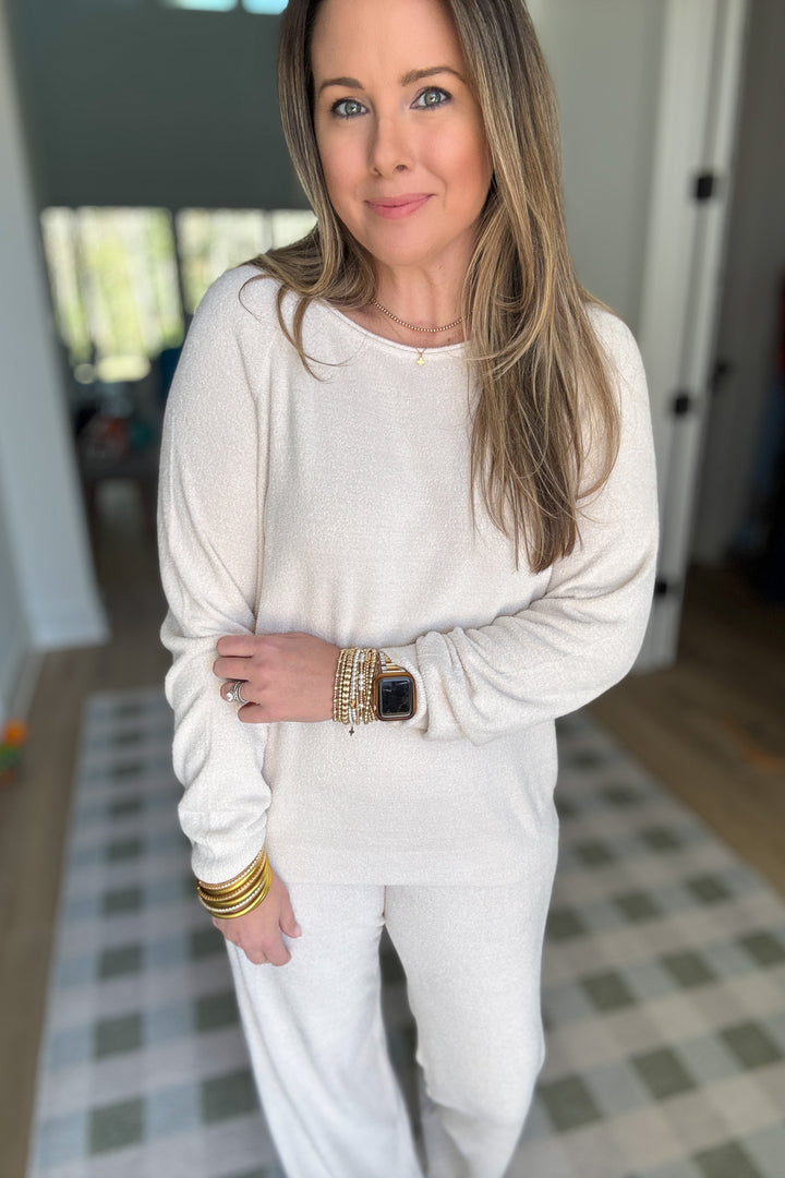 Barefoot Dreams: Cozychic Ultra Lite - Jersey Pullover and Wide-Leg Pant Lounge Set - Sand Dune