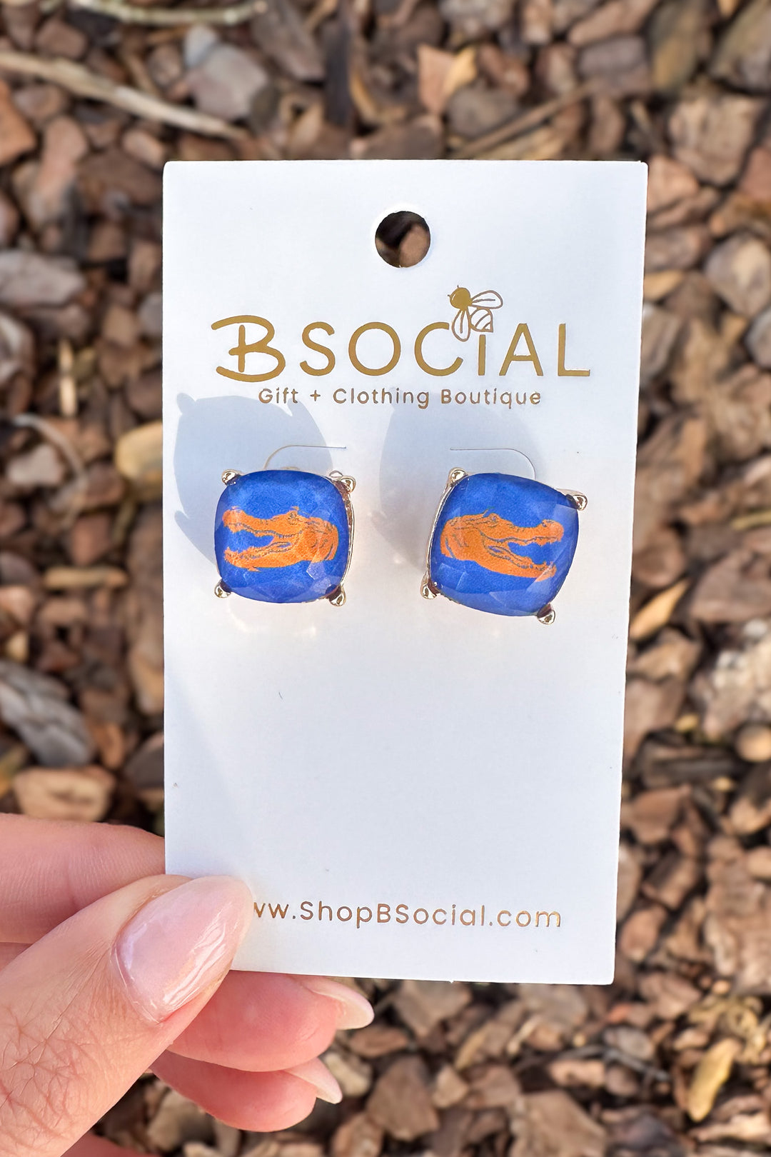 Blue Square Gator Head Studs