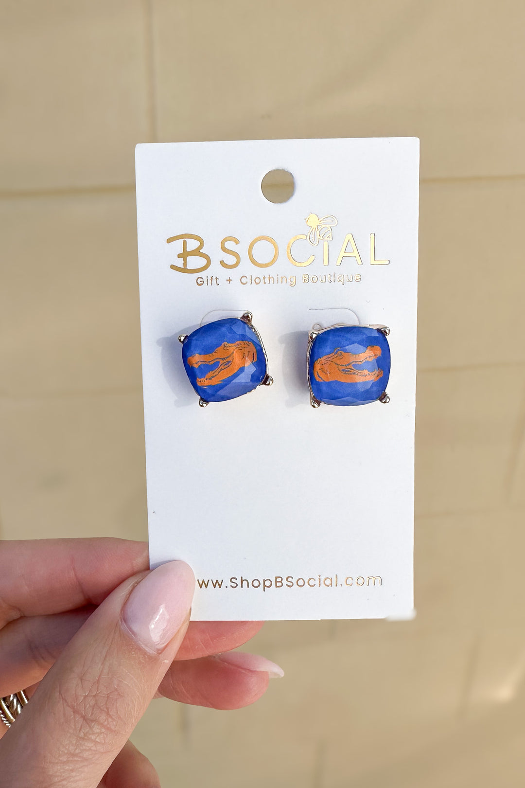 Blue Square Gator Head Studs