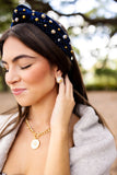 Brianna Cannon: NAVY VELVET HEADBAND WITH GOLD AND SILVER BEADS