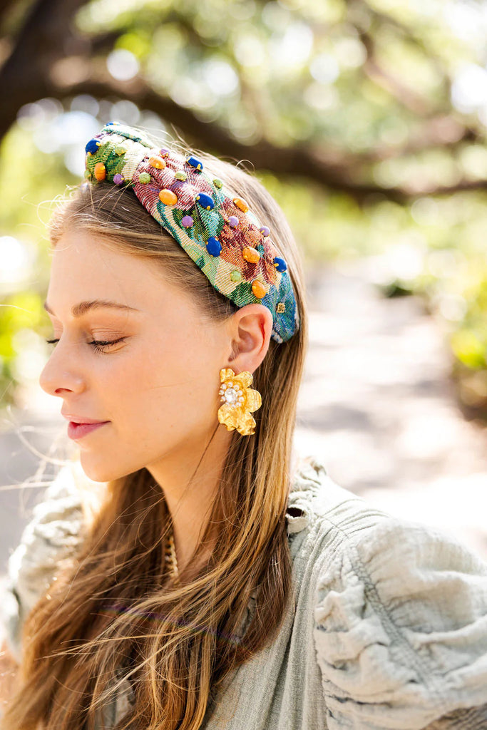 Brianna Cannon: MULTICOLOR FLORAL TAPESTRY HEADBAND WITH CABOCHONS