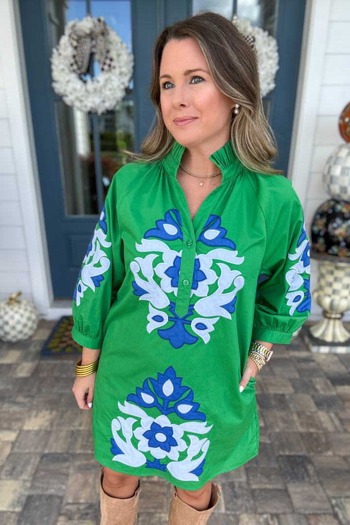 Bold & Beautiful Embroidered Shift Dress - Kelly Green