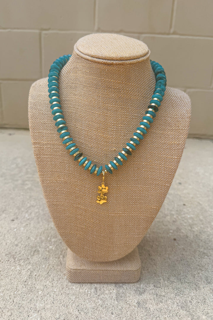 Cerissa Teal Beaded Necklace with Paw Charm