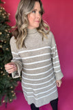 Z Supply: Fin Stripe Sweater Dress-  Heather Taupe