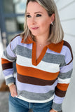 THML: Collared Multi Color Striped Sweater