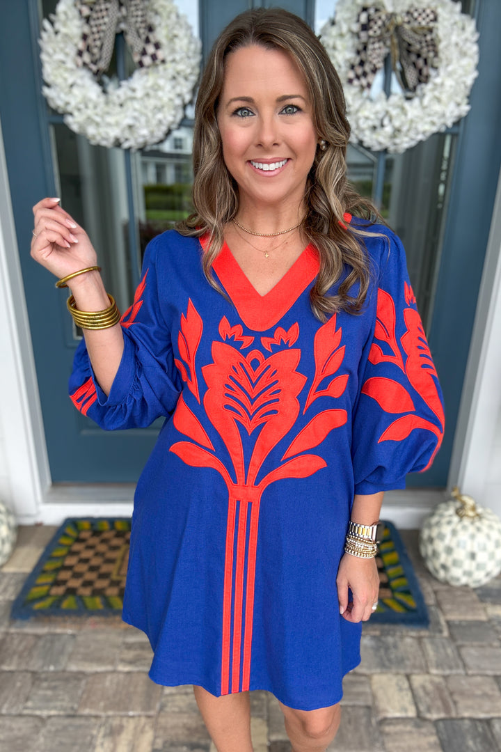 Saturday in Gainesville Appliqué Dress – Royal Blue