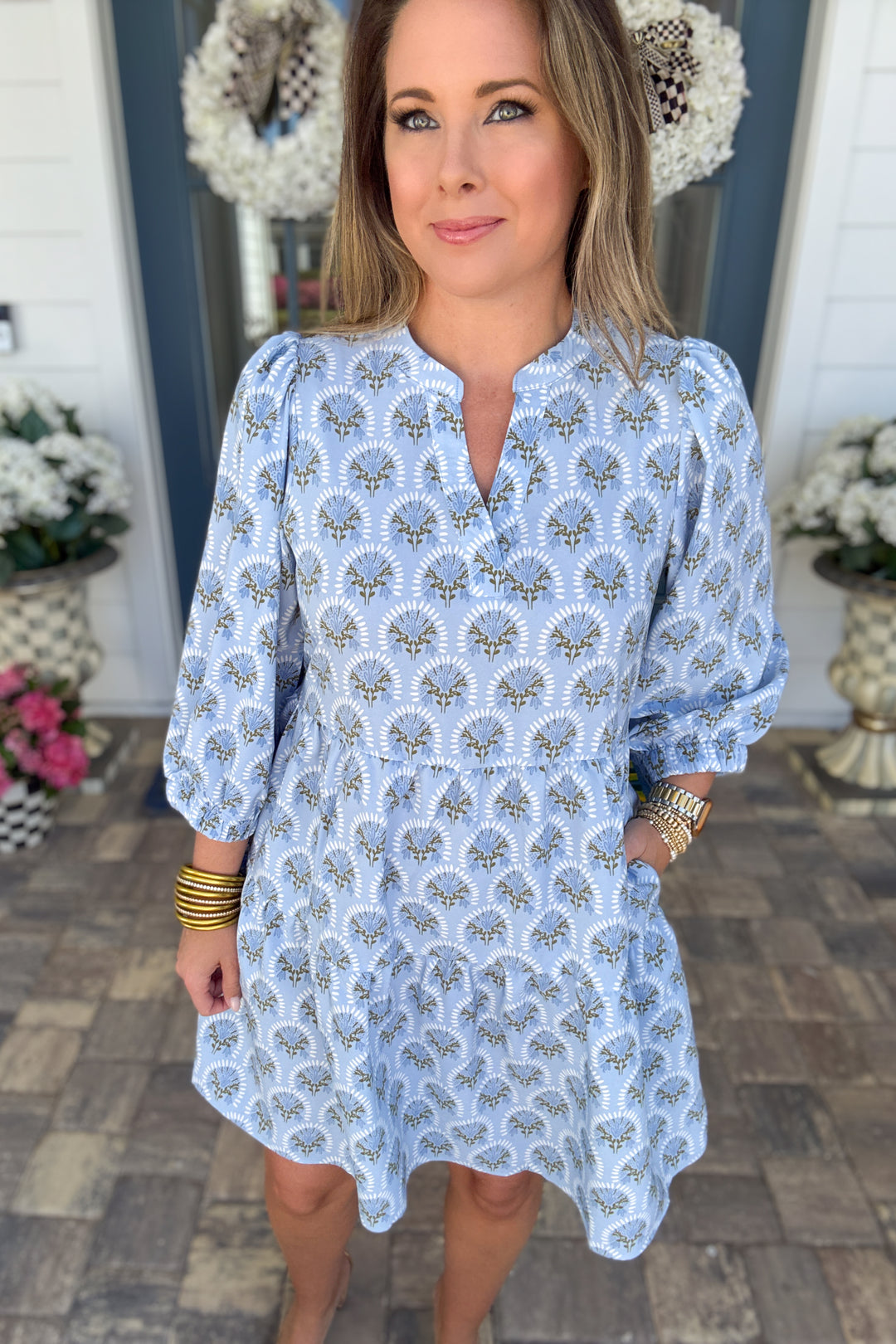 Mary Square: Cooper Dress - Botanica Blooms Blue