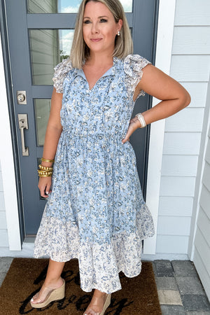 Love Story Floral Ruffle Midi Dress