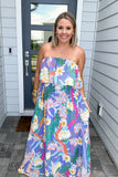 Havana Nights Tropical Strapless Maxi Dress - Blue